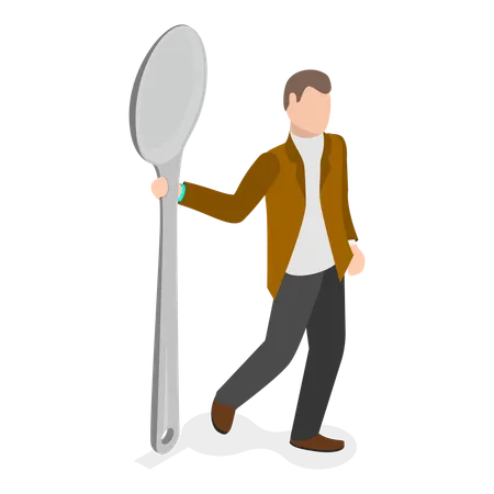 Young man standing with spoon  Illustration