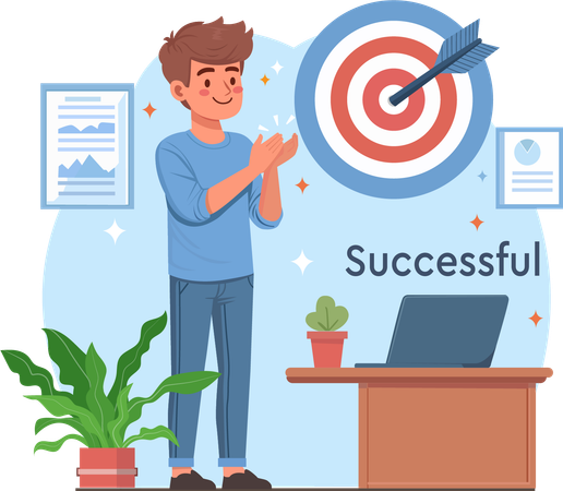 Young man stands applauding successful investment  Illustration