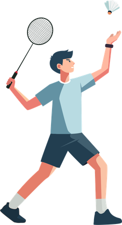 Young man starting badminton game  Illustration