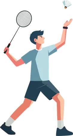 Young man starting badminton game  Illustration