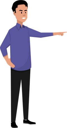 Young man stood with his hand pointing forward  Illustration