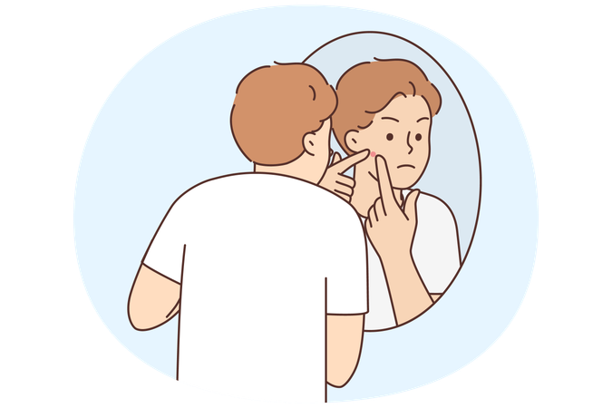 Young man stressed with pimple on face  Illustration