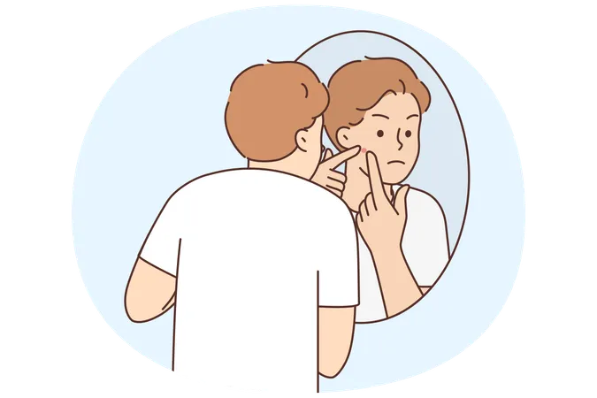Young man stressed with pimple on face  Illustration