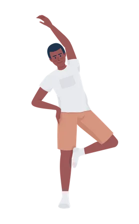 Young man stretching arm and standing on one leg Illustration