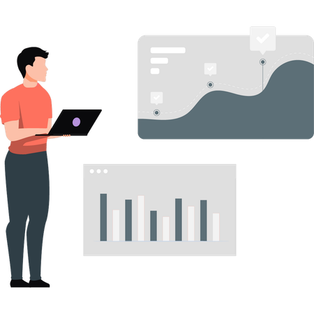 Young man study about development chart  Illustration