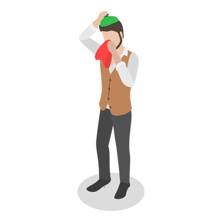 Young man suffering from cold and fever  Illustration