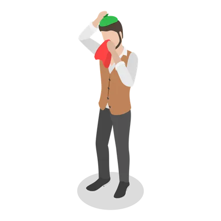 Young man suffering from cold and fever  Illustration