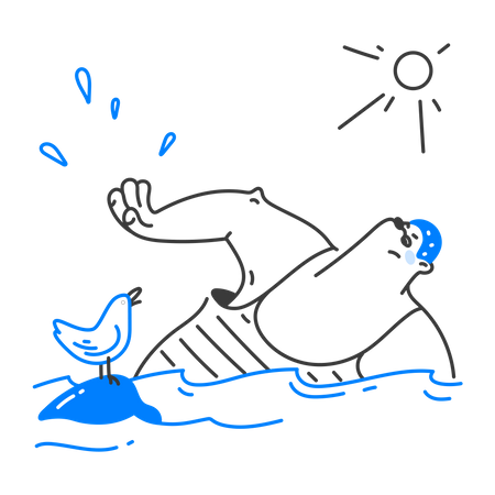 Young man swimming in sea  Illustration