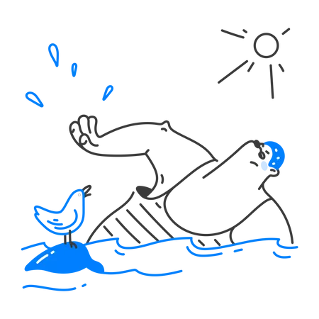 Young man swimming in sea  Illustration