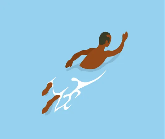 Young man swimming in sea  Illustration