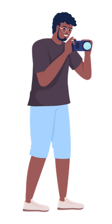 Young man taking pictures during trip Illustration