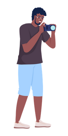 Young man taking pictures during trip  Illustration