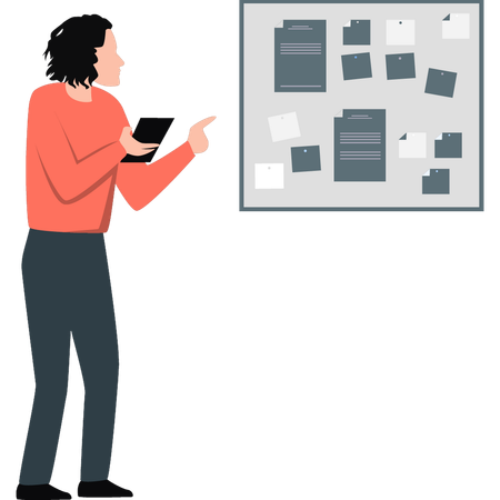 Young man talking about notice board  Illustration