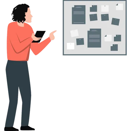 Young man talking about notice board  Illustration