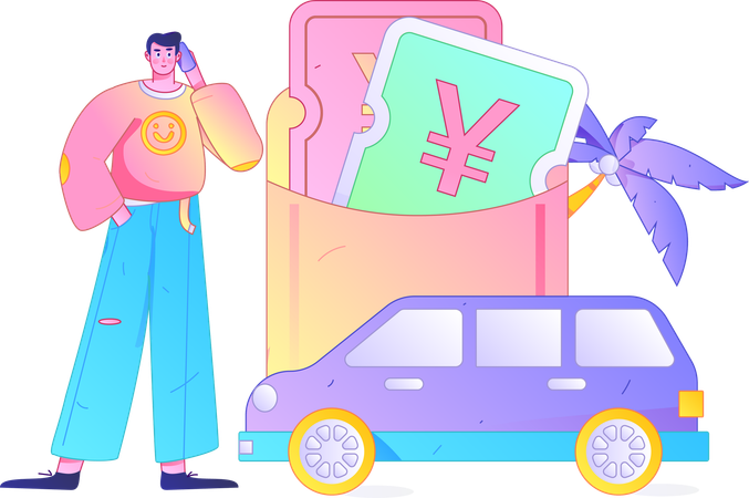 Young man talking on mobile for taxi rent  Illustration