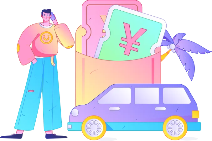 Young man talking on mobile for taxi rent  Illustration