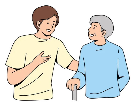 Young man talking with elderly man  イラスト