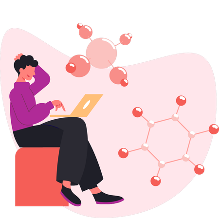 Young man thinking about DNA protection from virus  Illustration