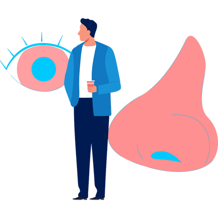 Young man thinking about eye ball  Illustration