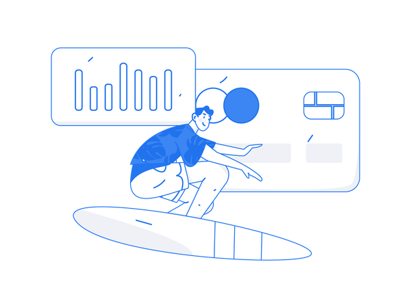 Young man thinking about payment analysis during surfing  Illustration