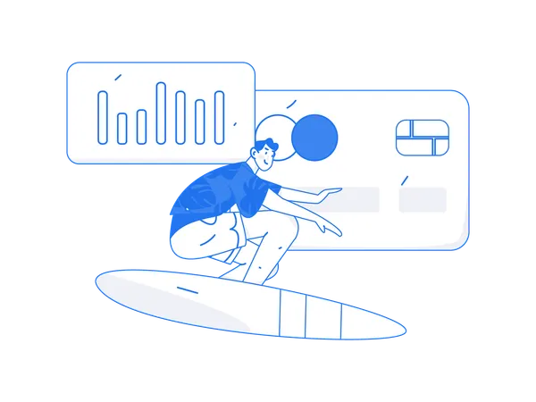 Young man thinking about payment analysis during surfing  Illustration