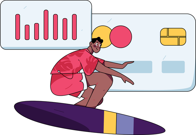 Young man thinking about payment analysis during surfing  Illustration