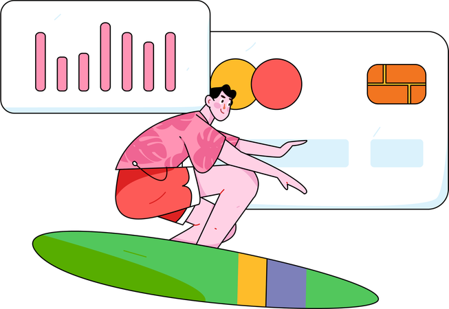 Young man thinking about payment analysis during surfing  Illustration