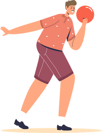Young man throwing ball for bowling game Illustration