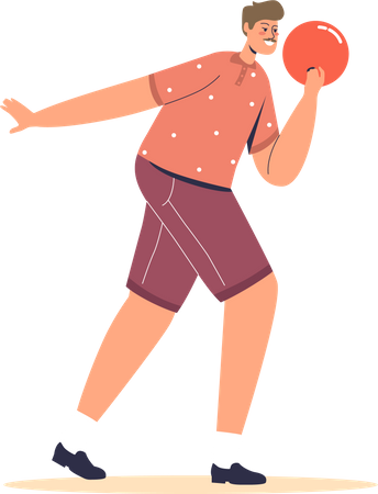 Young man throwing ball for bowling game  Illustration