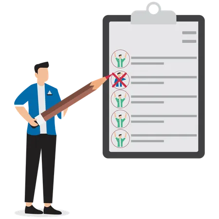 Young man  tick mark on job form  Illustration