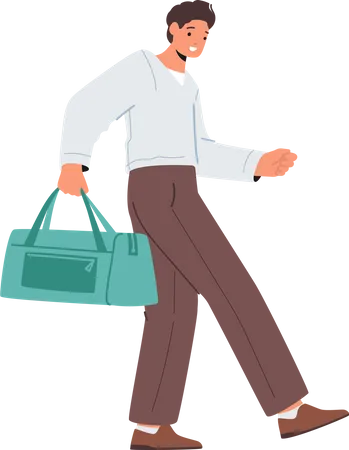 Young Man Tourist Walking With Bag Illustration