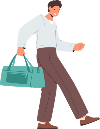 Young Man Tourist Walking With Bag  Illustration