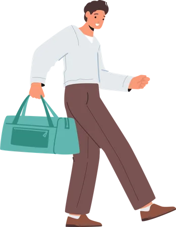 Young Man Tourist Walking With Bag  Illustration