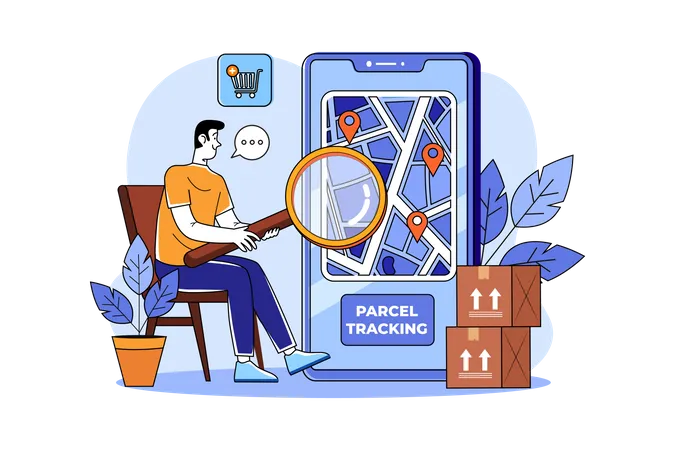 Young Man Tracking His Parcel  Illustration