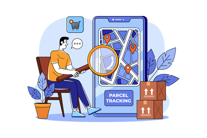 Young Man Tracking His Parcel  Illustration