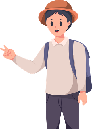 Young Man Traveler with Backpack  Illustration