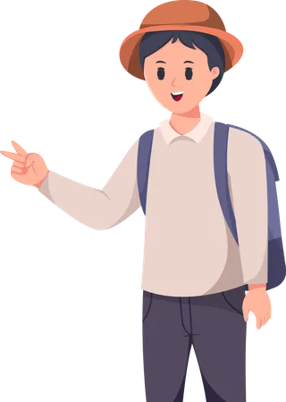 Young Man Traveler with Backpack  Illustration