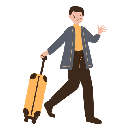 Young Man Traveling Carrying Suitcase  Illustration