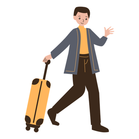 Young Man Traveling Carrying Suitcase  Illustration