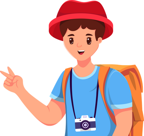 Young Man Traveling with Camera and backpack  Illustration