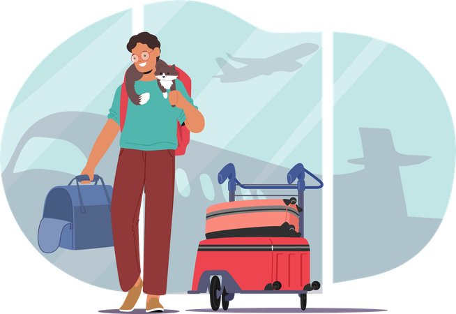 Young Man Traveling With Pet  Illustration