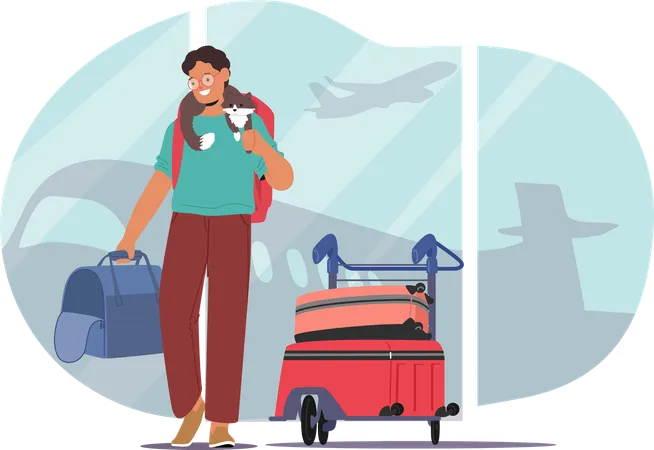 Young Man Traveling With Pet  Illustration