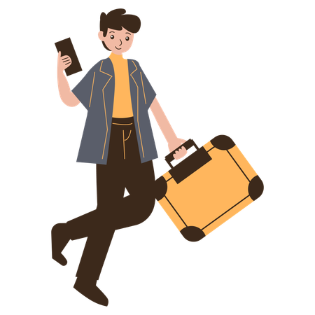 Young Man Traveling with Suitcase  Illustration