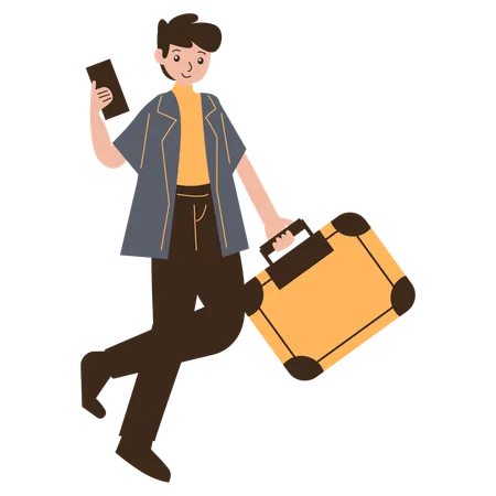 Young Man Traveling with Suitcase  Illustration