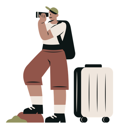 Young Man Traveling with Travel Bag  Illustration