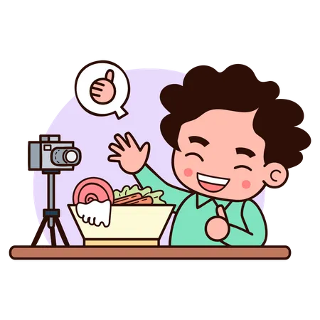 Young Man Trying Food and Makes Review Illustration