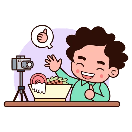 Young Man Trying Food and Makes Review  Illustration