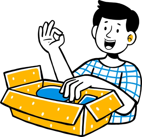 Young Man Unboxing parcel  Illustration