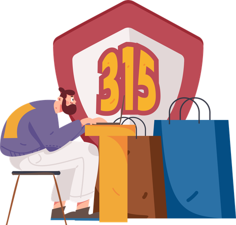 Young man use 315 code for shopping rights  Illustration