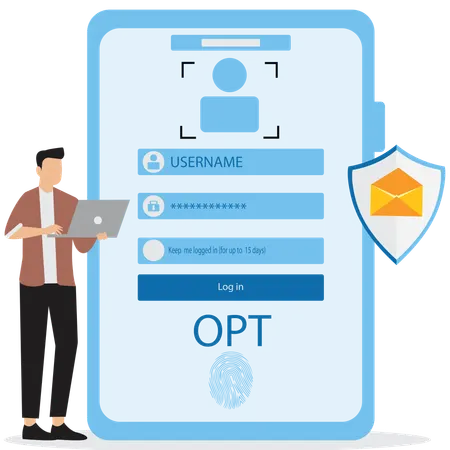 Young man use One time password for protection against cyber crime  Illustration